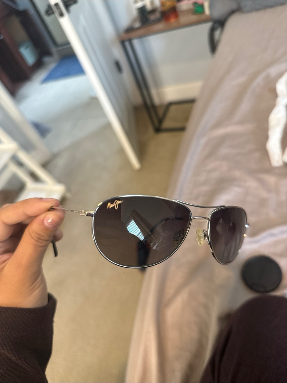 Maui Jim Silver Aviator Sunglasses with Dark Smoke Lenses